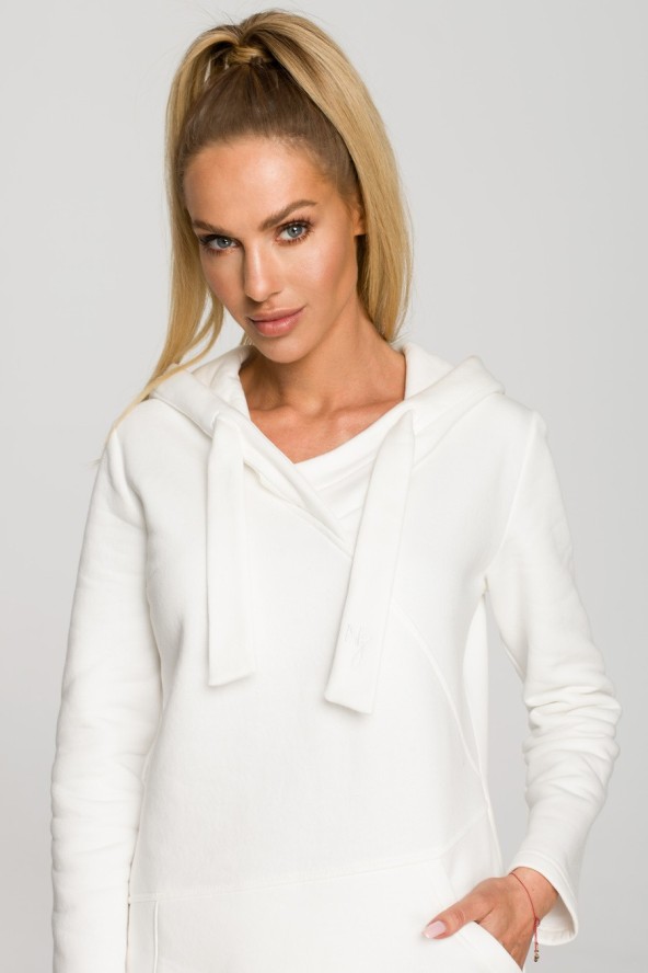 Sukienka sportowa jak długa bluza z kapturem ecru bawełna premium