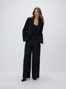 Szerokie spodnie z metalizowaną nitką - czarny