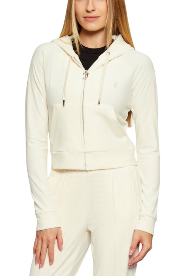 JUICY COUTURE Kremowa bluza damska Madison Outline Hoodie, Rozmiar XS