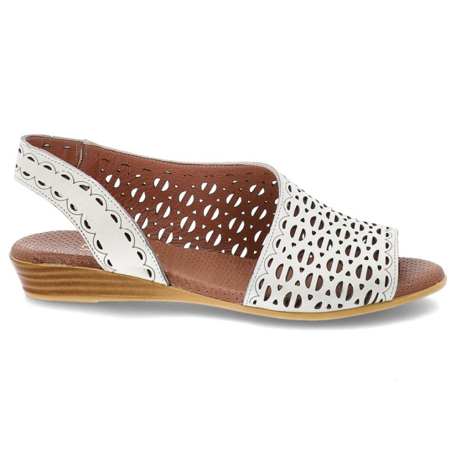 Sandały damskie Artiker, eleganckie ze skóry naturalnej wsuwane na płaskim obcasie, białe, 56C2549