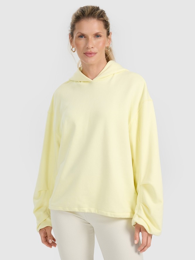 4F Bluza dresowa nierozpinana z kapturem damska - żółta XS