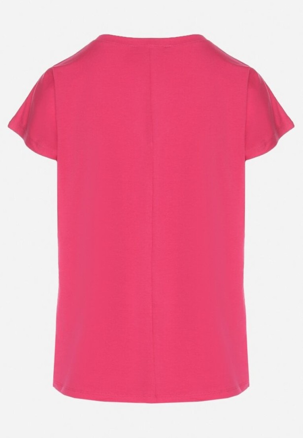 Fuksjowy Bawełniany T-shirt z Trójkątnym Dekoltem Linarosea