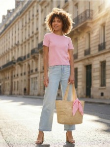 Wiskozowy sweter z krótkim rękawem - różowy