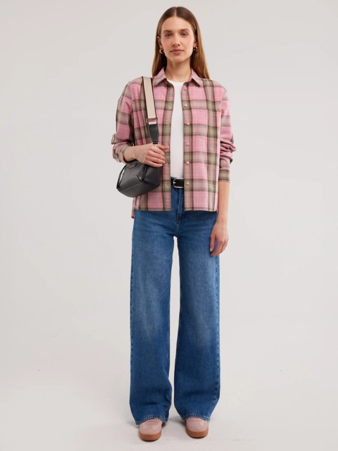 Koszula damska w kratę różowa Singi 601