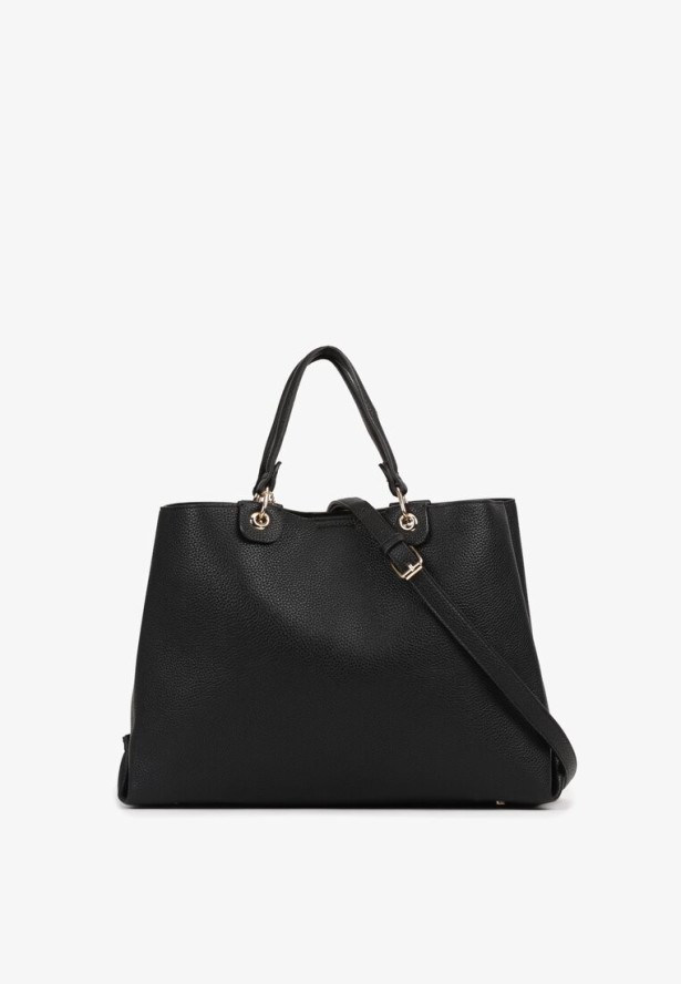 Czarna Torebka w Stylu Shopperki z Metaliczną Aplikacją Ilinera