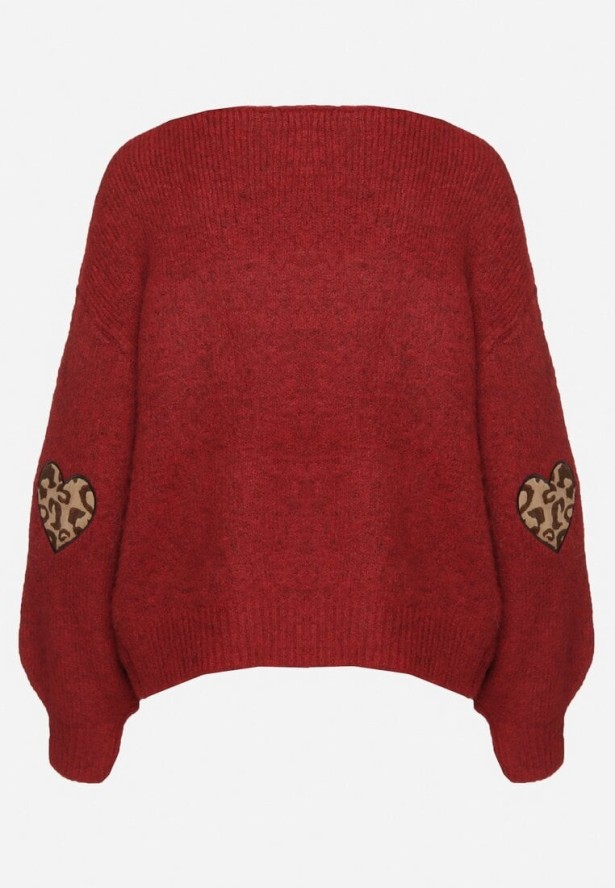 Bordowy Sweter z Wełną i Ozdobnymi Naszywkami na Łokciach Norethra