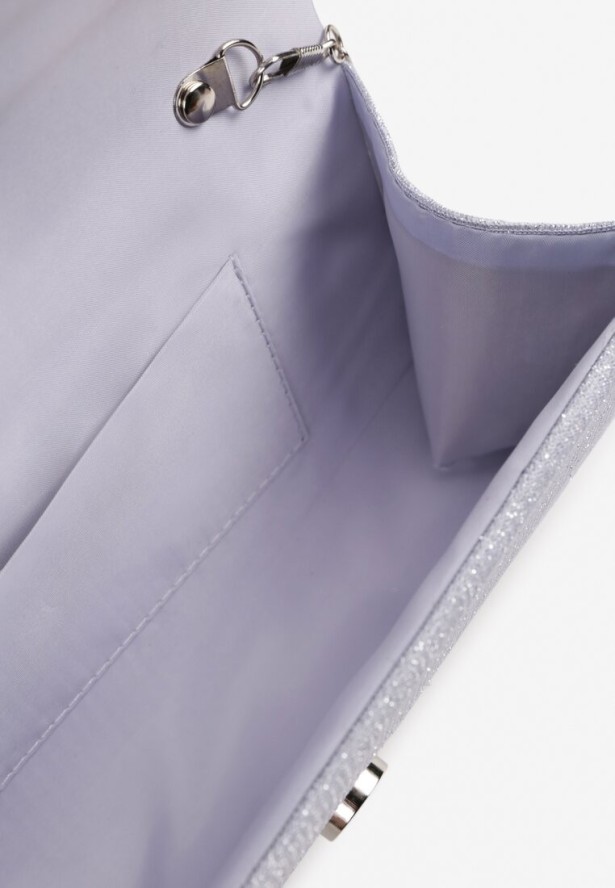 Srebrna Brokatowa Torebka Kopertówka z Dodatkowym Łańcuszkiem Emilorael