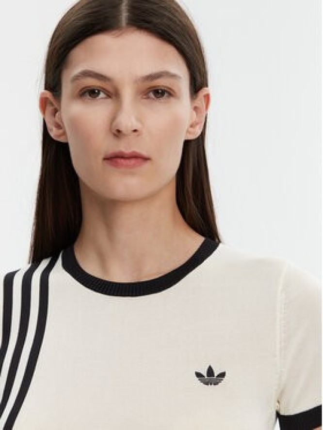 adidas T-Shirt Knitted 3-Stripes JJ0961 Beżowy Slim Fit