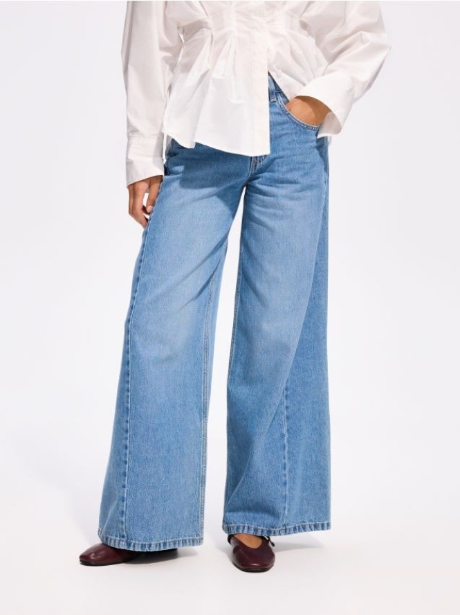Jeansy wide leg soft - niebieski