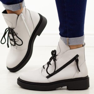 Białe skórzane botki damskie Sergio Leone Bt25200S