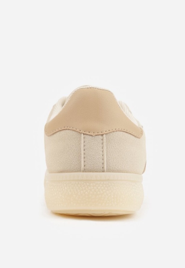 Beżowe Sneakersy Typu Tenisówki Ozdobione Koralikami Daemeli