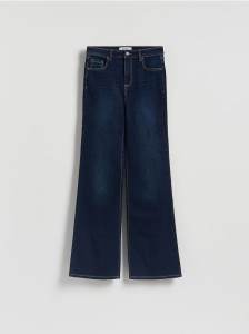 Jeansy flare z wysokim stanem - granatowy