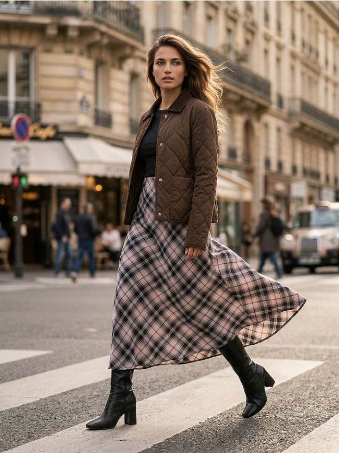 Spódnica midi w kratę - wielobarwny