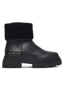 Tommy Hilfiger Botki Shearling Fold Chunky Ankle Boot FW0FW09677 Czarny