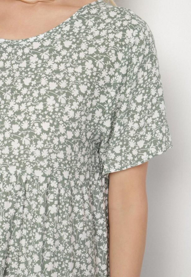 Zielona Sukienka z Bawełną w Kwiatowy Wzór Lunasenia