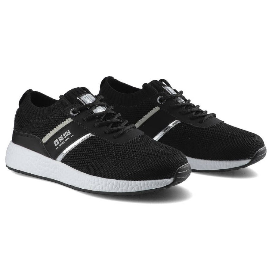 Sneakersy damskie Big Star, materiał tekstylny o siatkowej strukturze z elementami skóry syntetycznej z klasycznym sznurowaniem elastyczną cholewką o