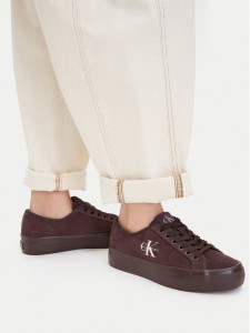 Calvin Klein Tenisówki Vulc Flatf Laceup Suede HW0HW03088 Bordowy