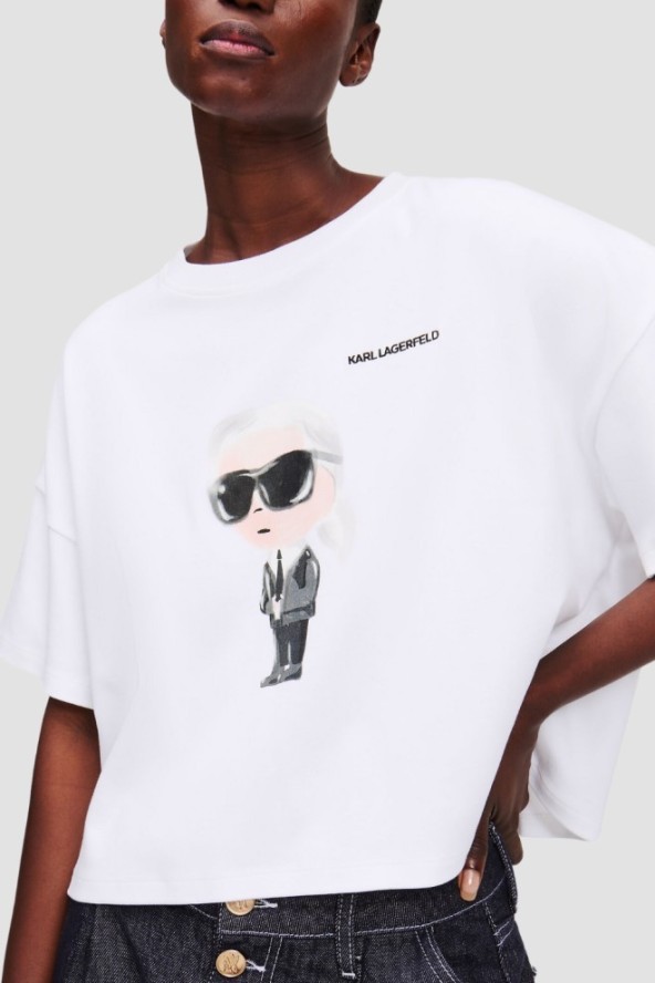 KARL LAGERFELD Biały damski t-shirt Ikon Aquarelle K Boxy Tshirt, Rozmiar M