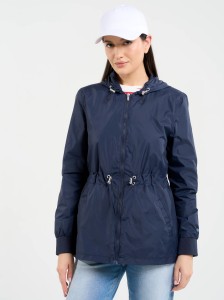 Kurtka damska z regulacją w tali z kapturem granatowa Mira 403