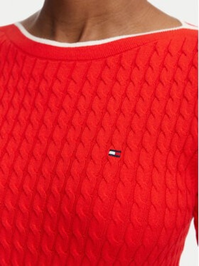 Tommy Hilfiger Sweter Fine Gg Cable Boat WW0WW50103 Czerwony Regular Fit