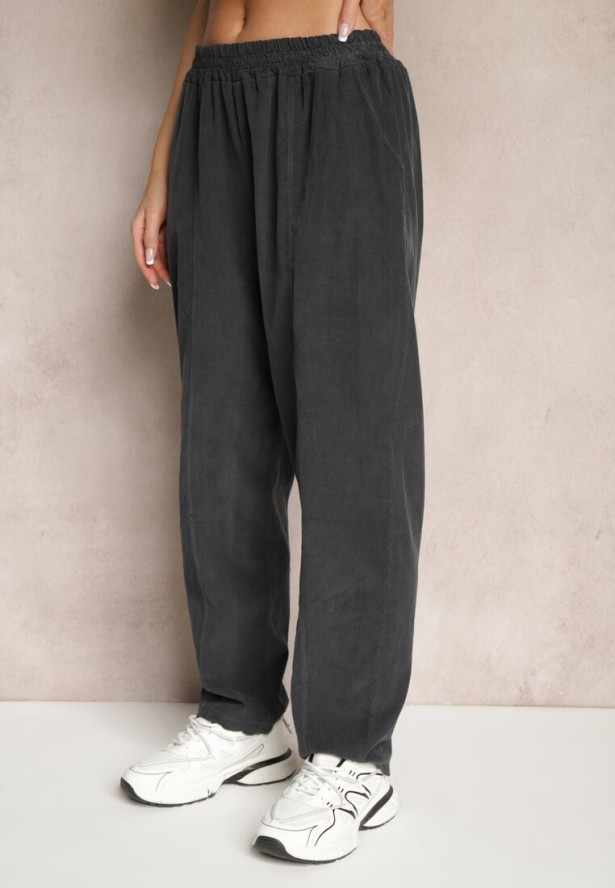 Ciemnoszare Bawełniane Spodnie High Waist w Klasycznym Stylu Arivora