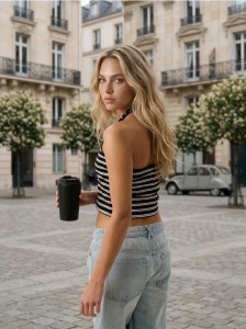 Bawełniany top halter w paski - wielobarwny