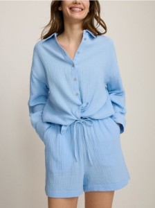 Szorty z bawełnianego muślinu - jasnoniebieski