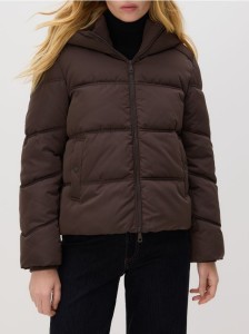 Pikowana kurtka z kapturem - ciemnobrązowy