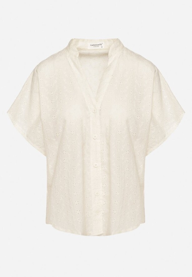 Ciemnobeżowa Bawełniana Koszula z Ozdobnym Haftem Teladwena