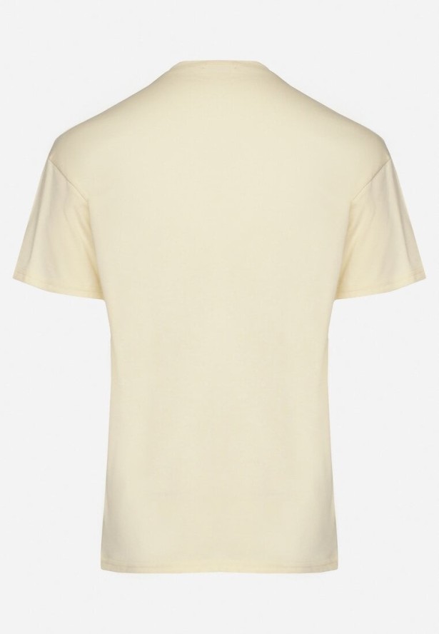 Jasnożółty T-shirt z Bawełny z Cyrkoniowym Nadrukiem Sovtebia