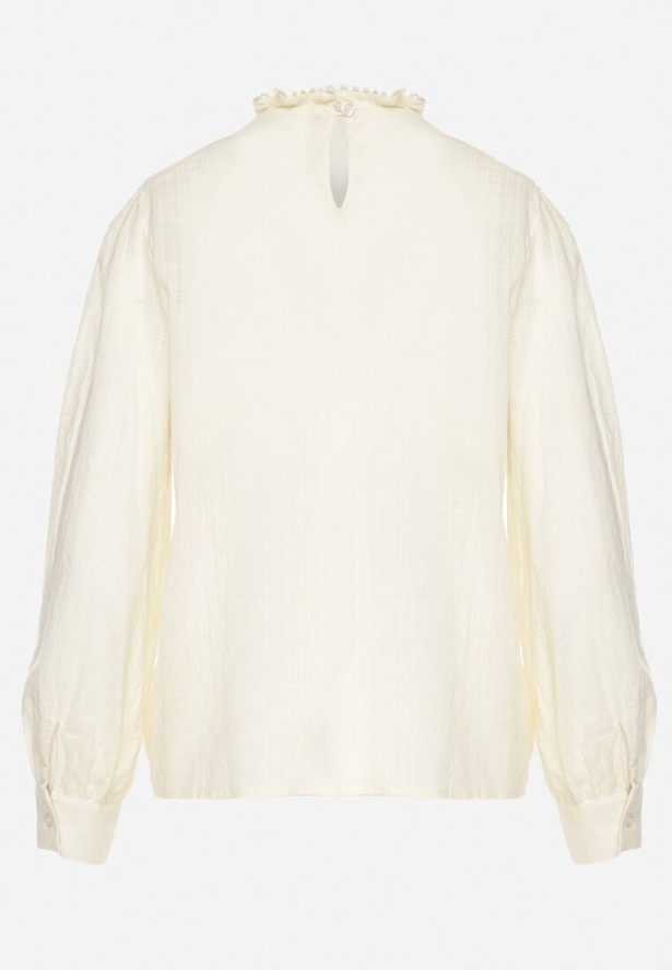 Żółta Bawełniana Bluzka z Ażurowym Haftem i Falbaną Przy Dekolcie Neveine