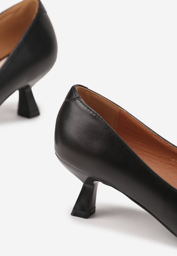 Czarne Czółenka Vices na Obcasie Typu Kaczuszka ze Skórzaną Wkładką Naliove