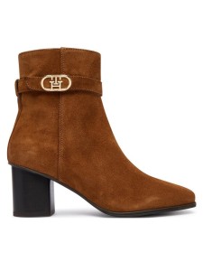 Tommy Hilfiger Botki Th Strap Suede Block Heel Boot FW0FW09521 Beżowy ciemny