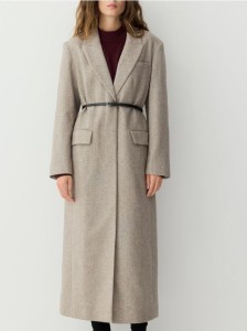 Długi płaszcz z wełną - beżowy