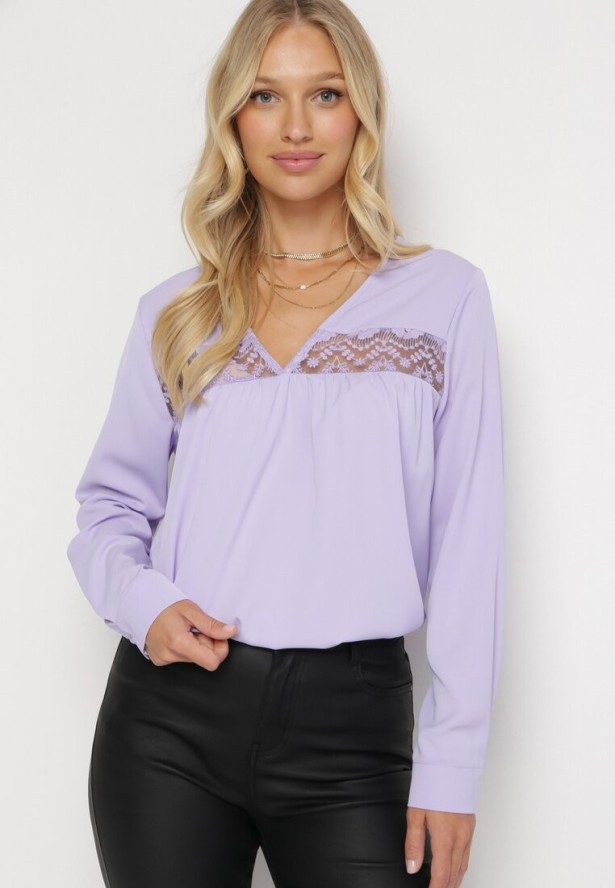 Fioletowa Bluzka z Haftem Destyn