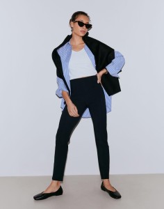 Damskie spodnie z wysokim stanem, slim, proste nogawki Luxe Pintuck czarne