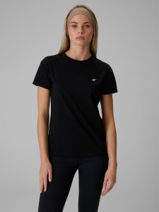4F T-shirt regular gładki damski - czarny XS