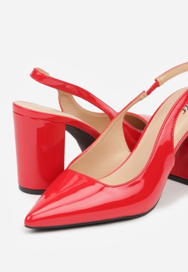 Czerwone Sandały Lakierowane na Słupku Slingback Halasela