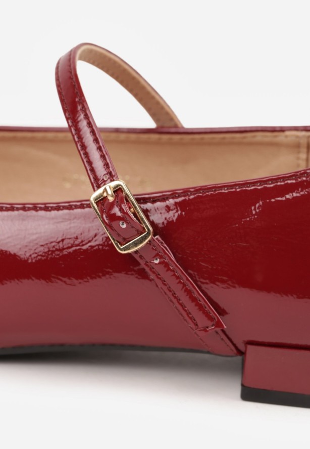 Bordowe Balerinki Vices z Paskiem z Klamerką i Skórzaną Wkładką Quane