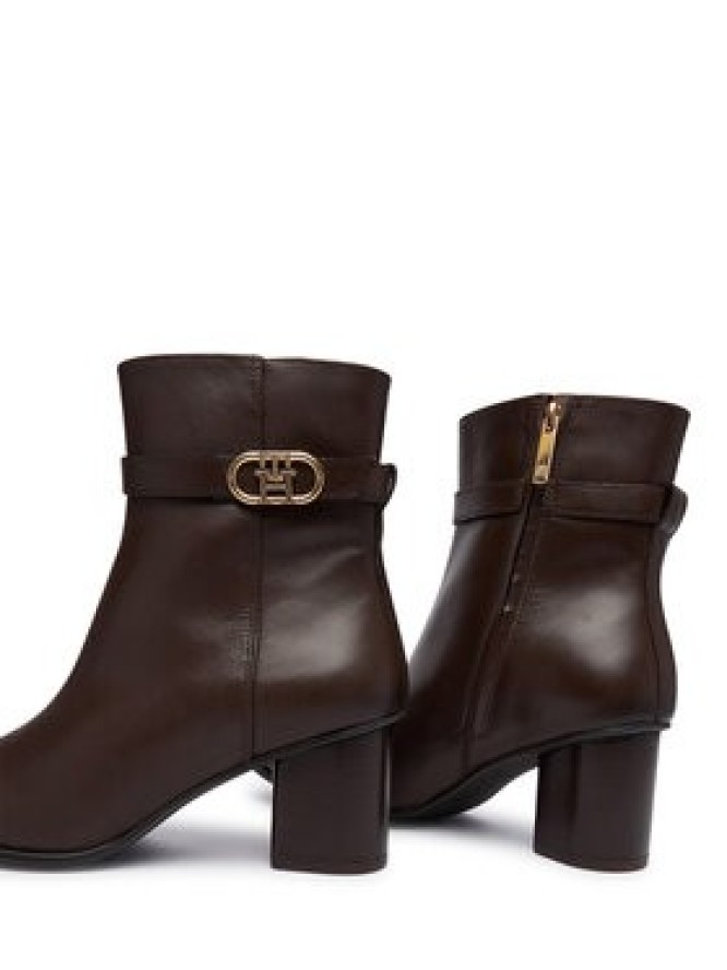 Tommy Hilfiger Botki Th Strap Leather Block Heel Boot FW0FW09488 Brązowy