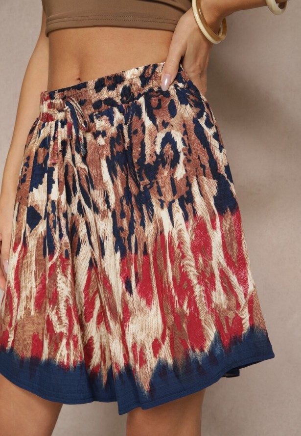 Granatowo-Czerwone Szorty z Wiskozy w Panterkę Divirella