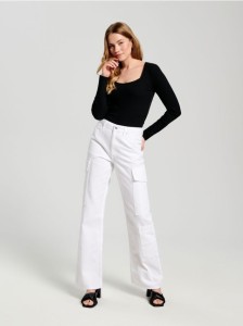 Jeansy wide leg high waist - biały