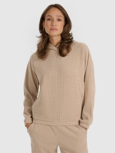 4F Bluza dresowa nierozpinana z kapturem damska - beżowa XL