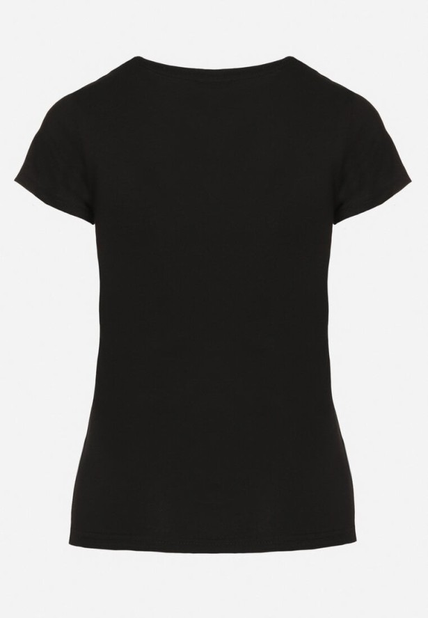 Czarny T-shirt z Bawełny z Ozdobnym Napisem Asemi