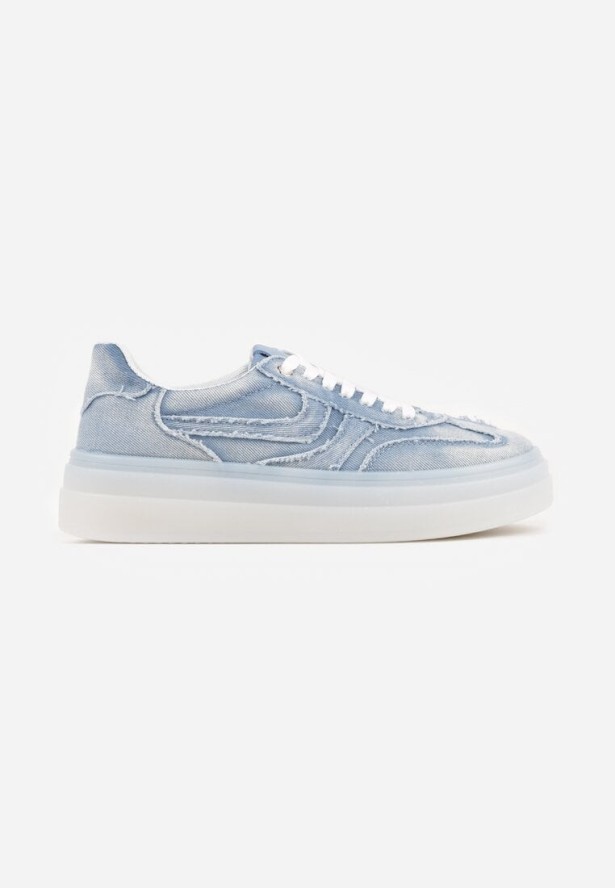 Niebieskie Sneakersy na Platformie z Denimu Nanore