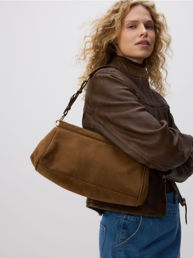 Torebka na ramię z imitacji zamszu - brązowy