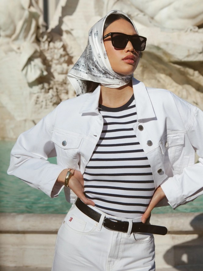 Koszulka damska na ramiączkach w paski biało-czarna Rozza 100