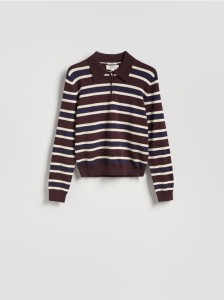 Wełniany sweter polo - wielobarwny