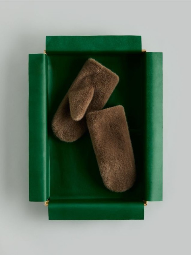 Rękawiczki z imitacji futra - brązowy