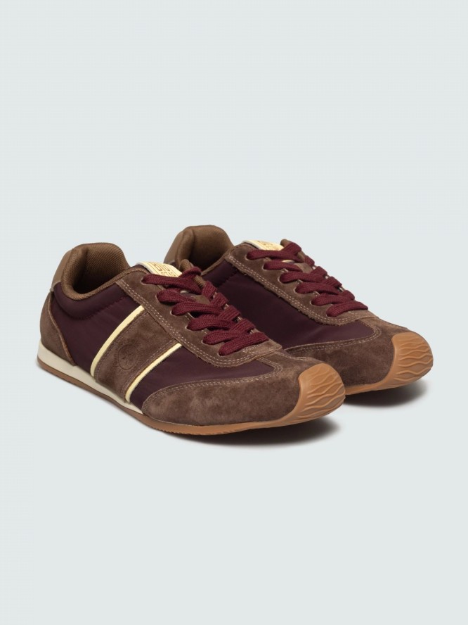 sneakersy damskie z zamszowymi wstawkami brązowe tt274560 803
